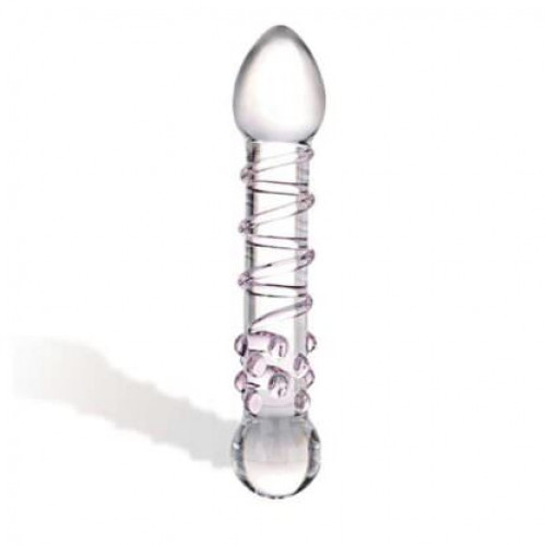 Star Double Headed With Dots And Spiral Ribbed Glass Dildo