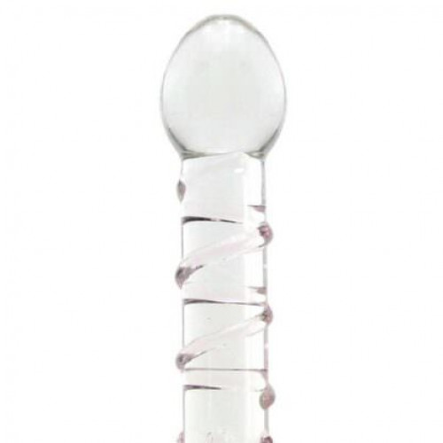 Star Double Headed With Dots And Spiral Ribbed Glass Dildo
