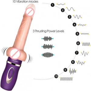 Euro Auto Thrusting Dildo Vibrator with Heating Function 3 Thrusting Levels 10 Vibration Modes