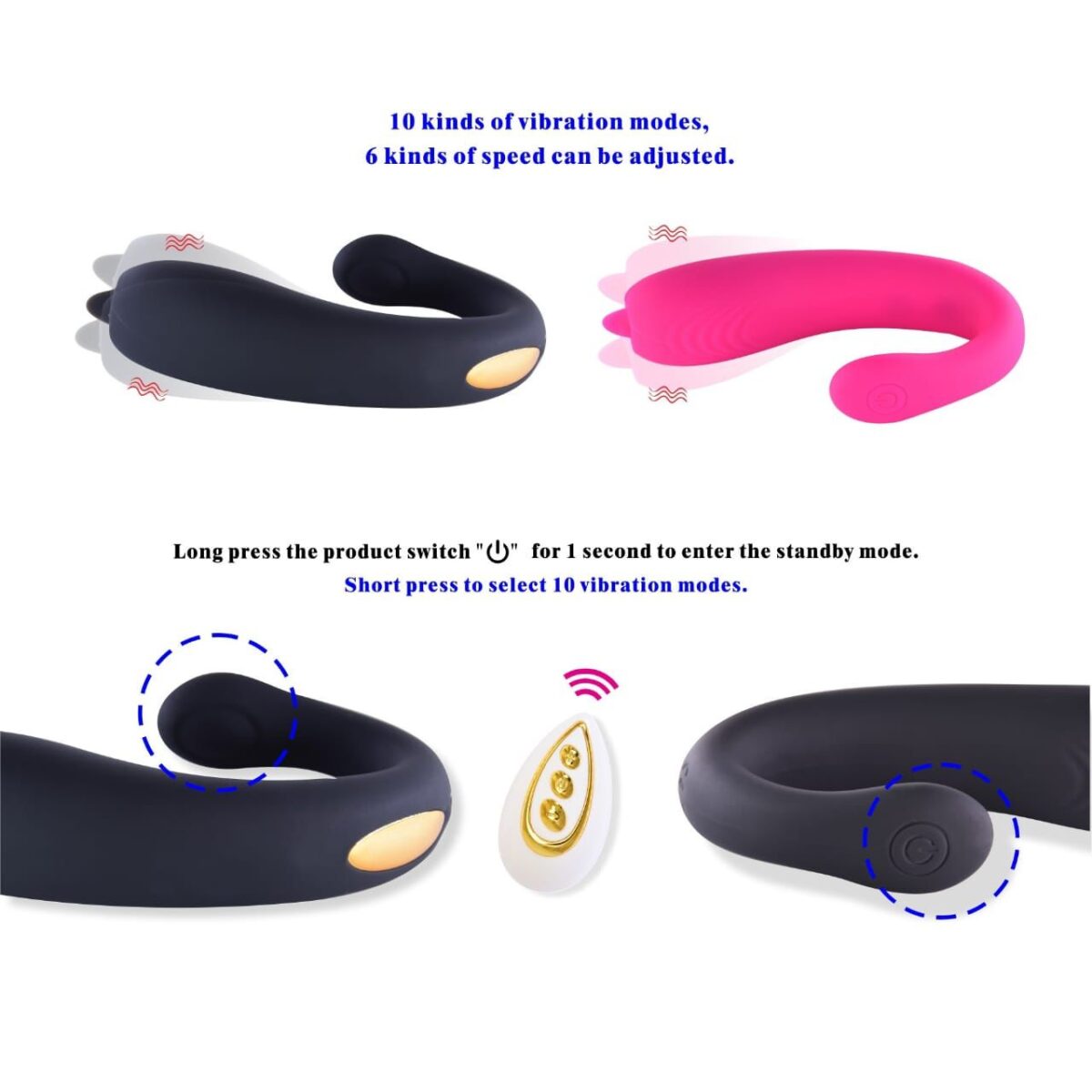 ROSEO C-Shaped Remote Control Vibrator Couple Sex Toy - Image 3
