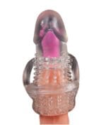 Dotted Crystal Clear Reusable Vibrating Condom Sleeve - Image 2