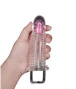Dotted Crystal Clear Reusable Vibrating Condom Sleeve - Image 3