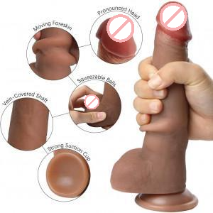 Realistic Sliding Skin Dildo with Foreskin 8 Inch
