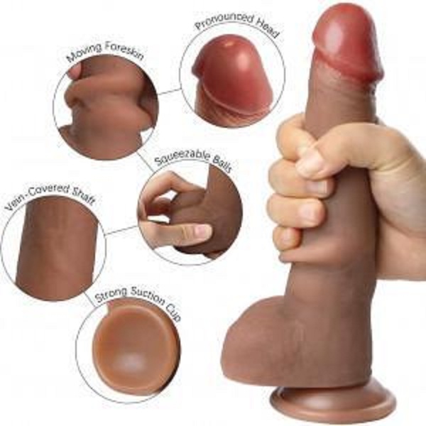 8 Inch Realistic Sliding Skin Dildo With Foreskin