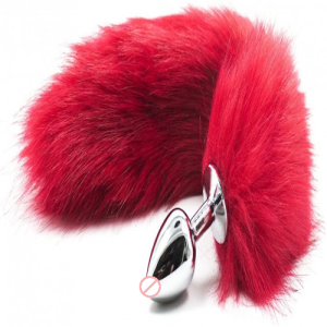 Stainless Steel Red Fur Fox Tail Butt Plug