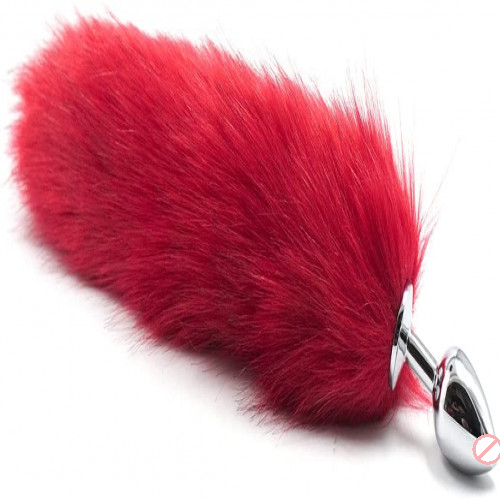 Stainless Steel Red Fur Fox Tail Butt Plug