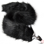 Stainless Steel Soft Black Fur Fox Tail Butt Plug