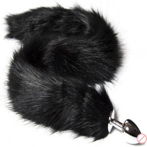 Stainless Steel Soft Black Fur Fox Tail Butt Plug