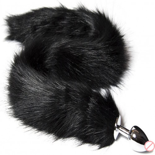 Stainless Steel Soft Black Fur Fox Tail Butt Plug