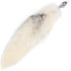 Stainless Steel White Fur Fox Tail Butt Plug
