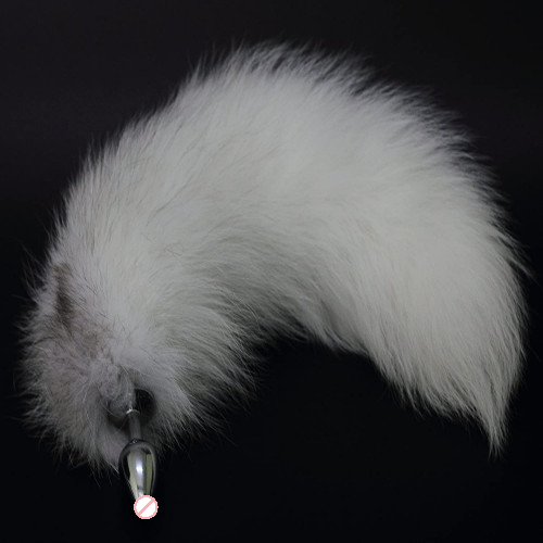 Stainless Steel White Fur Fox Tail Butt Plug