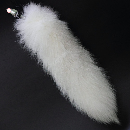 Stainless Steel White Fur Fox Tail Butt Plug