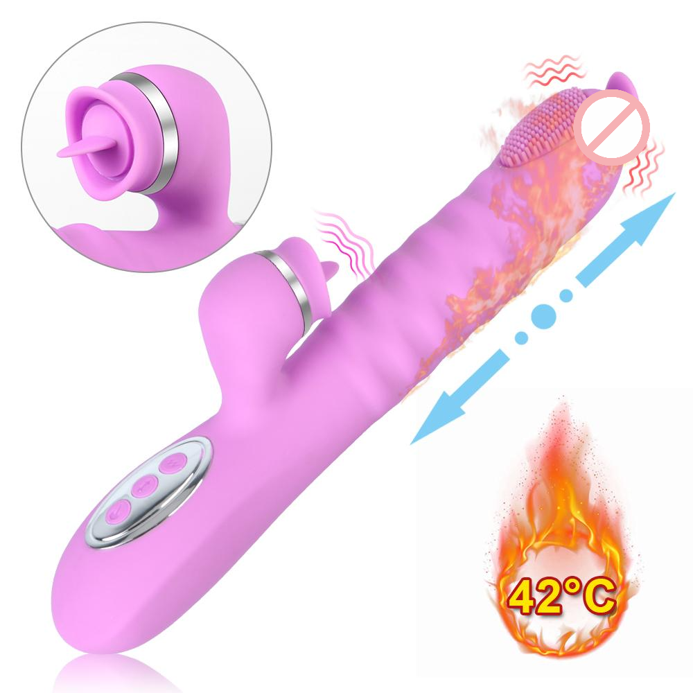 Telescopic Rabbit Vibrator G Spot Stimulator With Heating Thrusting And Tongue Licking