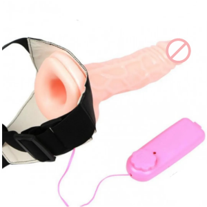 Vibrating Hollow Strap On 6.5 Inch Dildo With Soft Belt