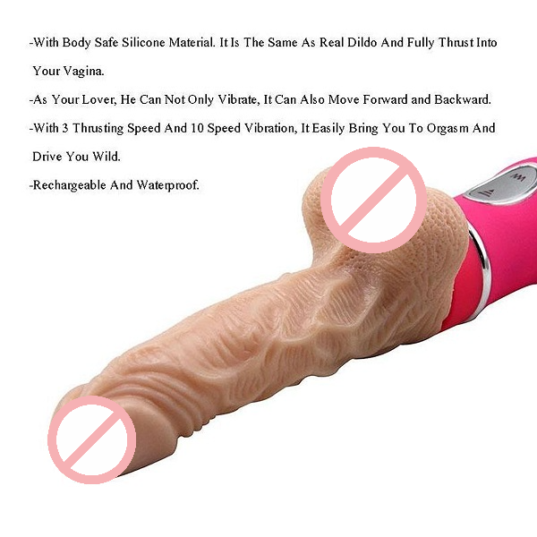 Vibrating Thrusting Silicone Dildo USB Rechargeable