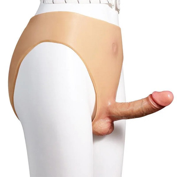 Wearable Strap-On Dildo Panties Underwear With Fake Penis With Realistic Testicles