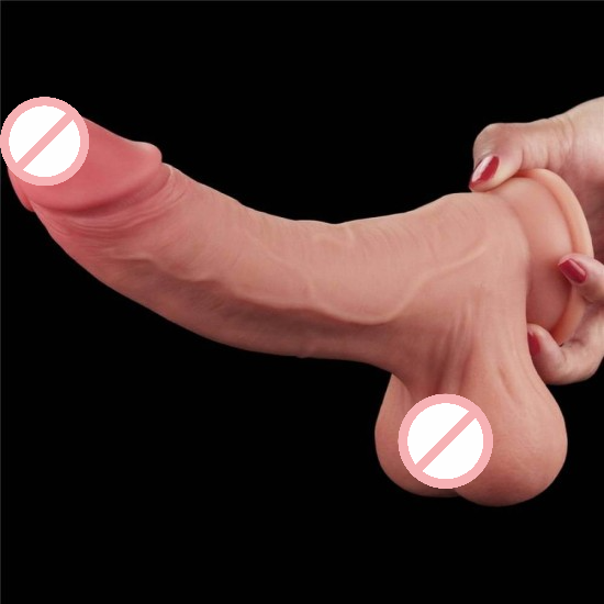 Sliding Skin Dual Layer Dong Whole Testicles 8.5 Inches