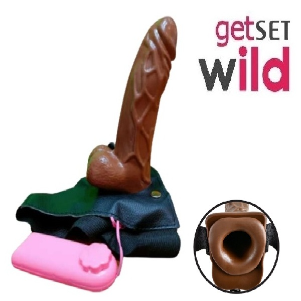 6.5 Inch Realistic Vibrating Hollow Strap On Dildo Brown