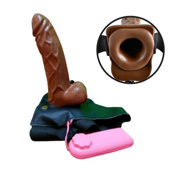 6.5 Inch Realistic Vibrating Hollow Strap On Dildo